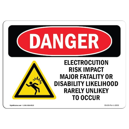 Signmission OSHA Danger Sign, 18" Height, 24" Width, Aluminum, Electrocution Risk Impact Major, Landscape OS-DS-A-1824-L-2202